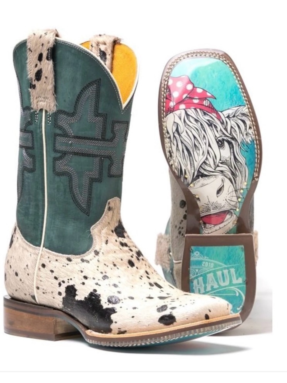 Tin Haul Teal & Cream Shaggy Spot Western Boot - 'Shaggy Spot'